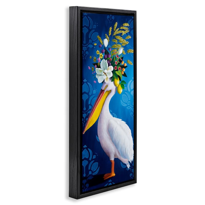 Stupell Floral Pelican over Damask Framed Floater Canvas Wall Art Design By Heather Gauthier