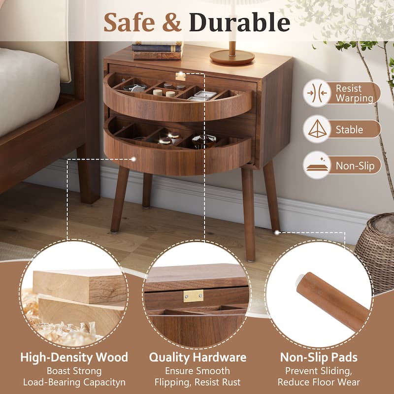 Christopher Knight Home - Araminta Rattan-Panel Nightstand in MDF with Layered Flip Storage