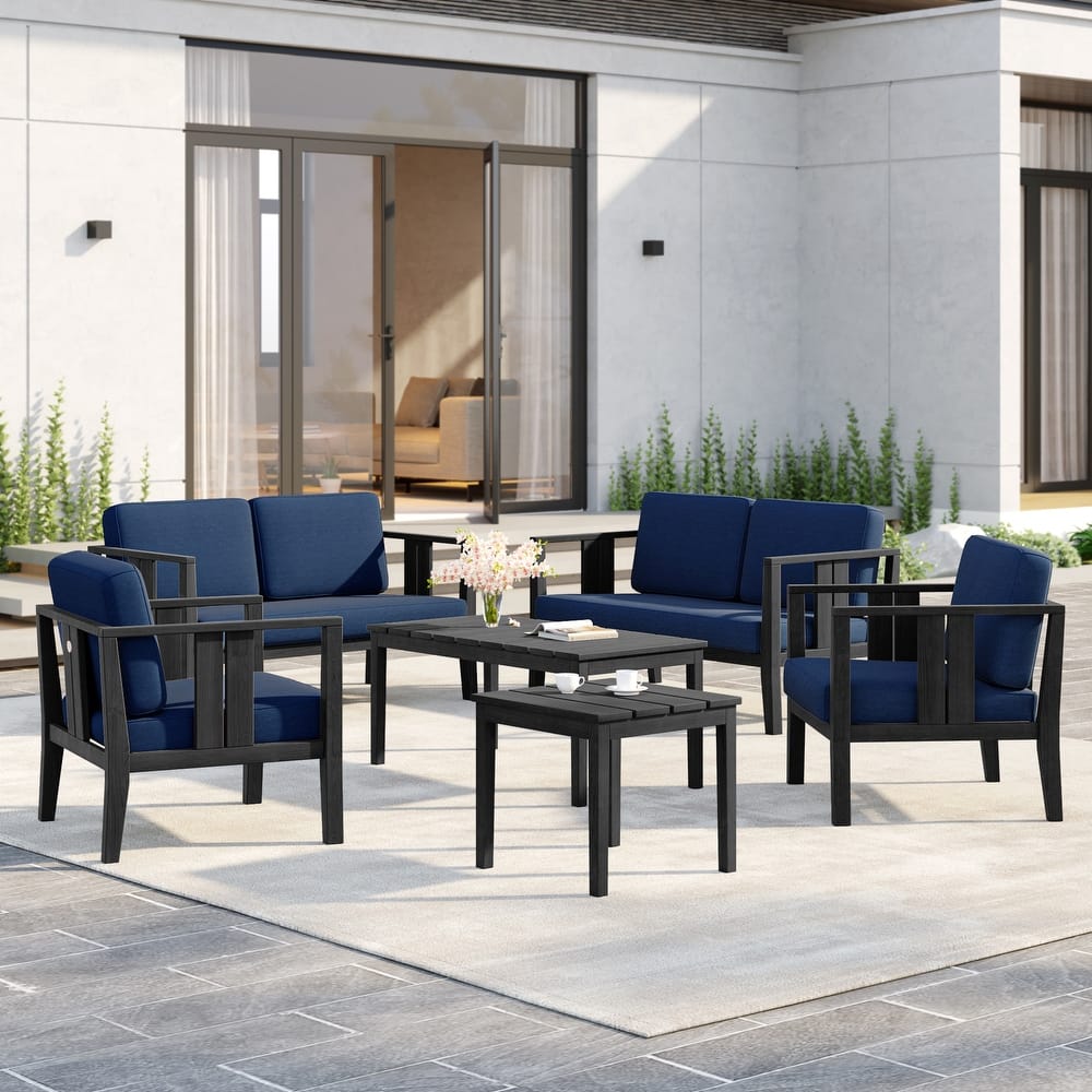 6-Piece Outdoor Furniture Solid Teak Patio Conversation Set with Table
