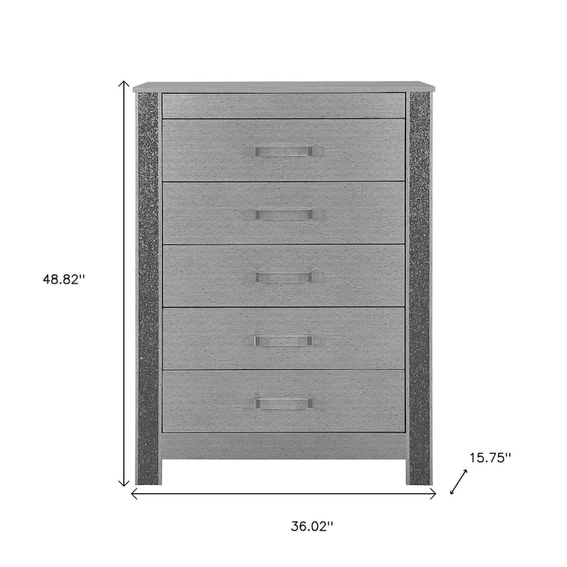 HomeRoots 36" Silver Wood Five Drawer Dresser
