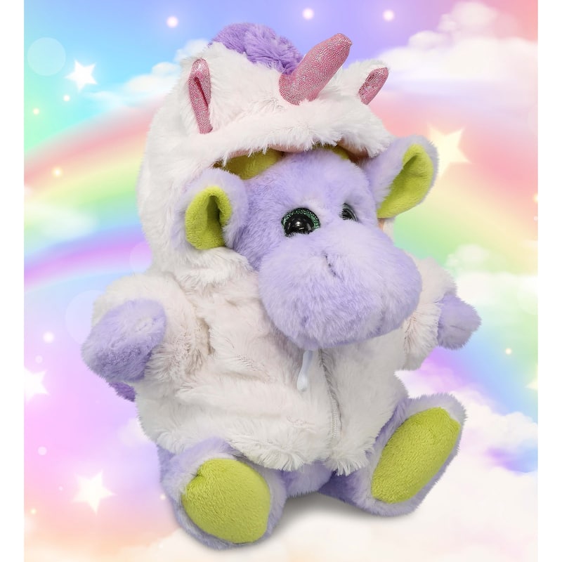 DolliBu Sitting Purple Moose Unicorn Plush Stuffed Animal with Scarf - 12 inches