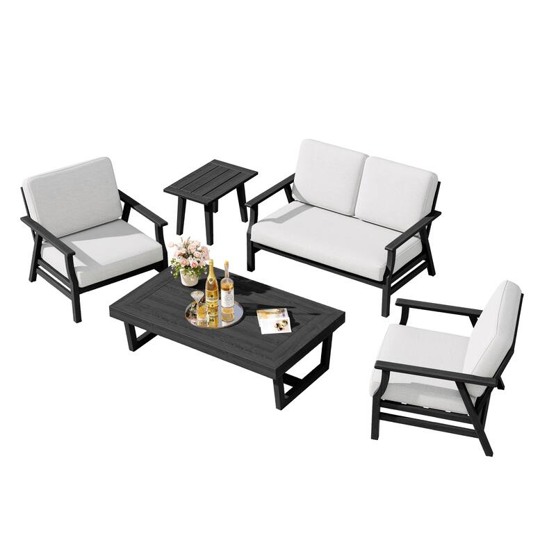 5-Piece Teak Outdoor Conversation Set with Tables.