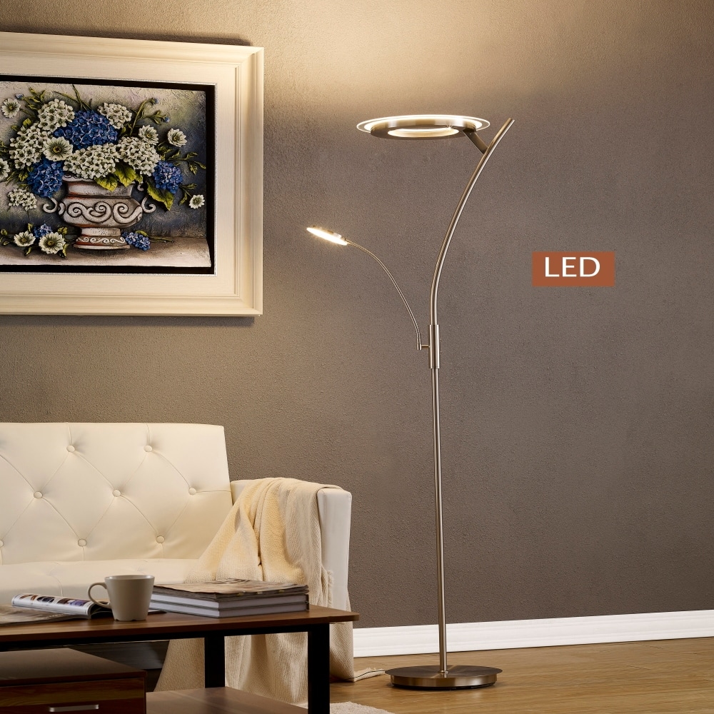 Modern LED Torchiere Floor Lamp 71" Touch Dimmer, Satin Nickel - SATIN NICKEL
