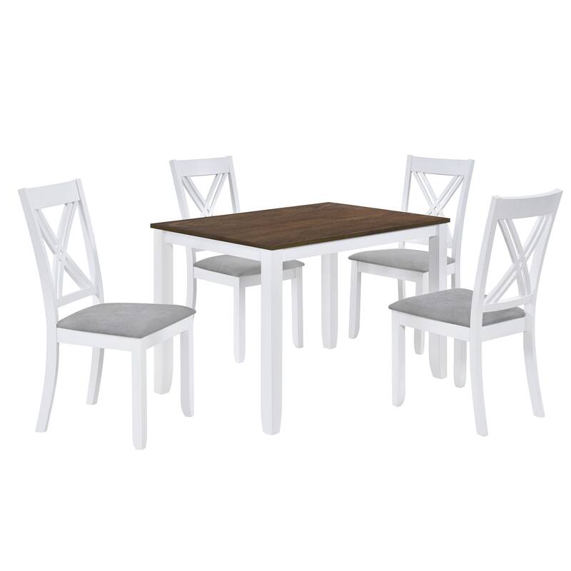 5-Piece Rustic Minimalist Wood Dining Table Set with 4 X-Back Chairs