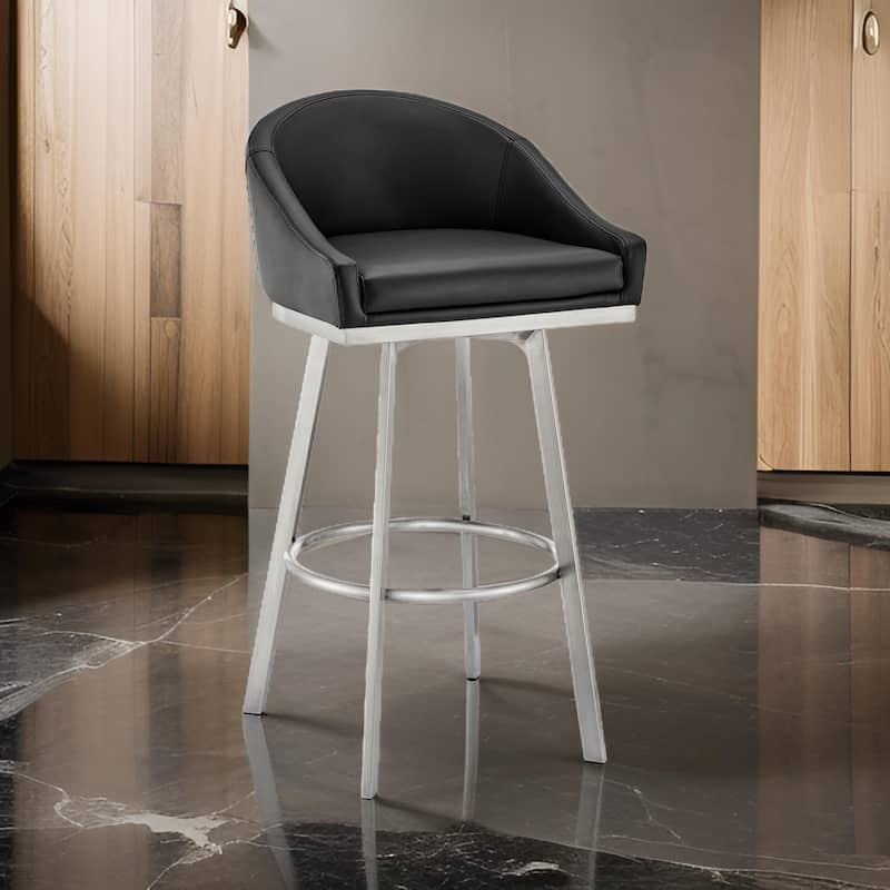 Dalza 26 Inch Swivel Counter Stool Chair, Cushioned, Black Faux Leather