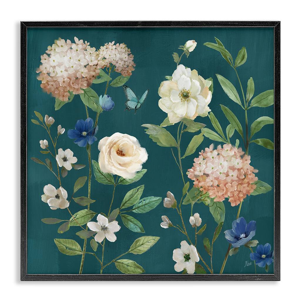 Stupell Bright Garden Blooms on Green Framed Giclee Art Design By Nan