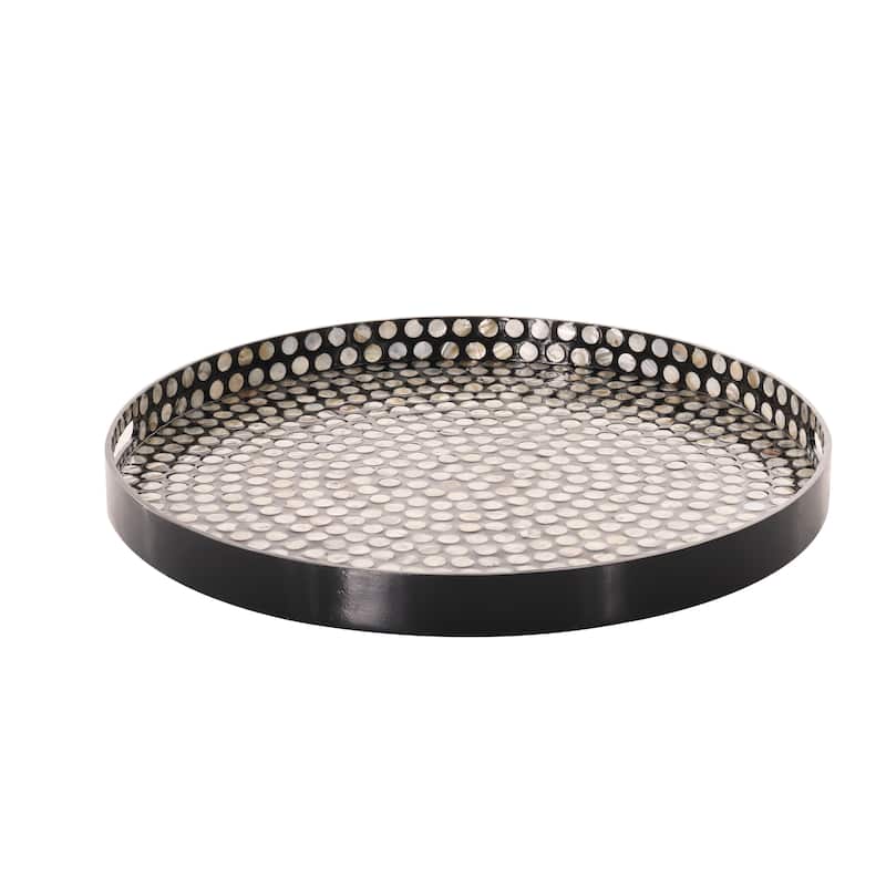 Mother of Pearl Shell Handmade Tray with Slot Handles - Black - Roche River Decor - 24"W x 24"L x 3"H