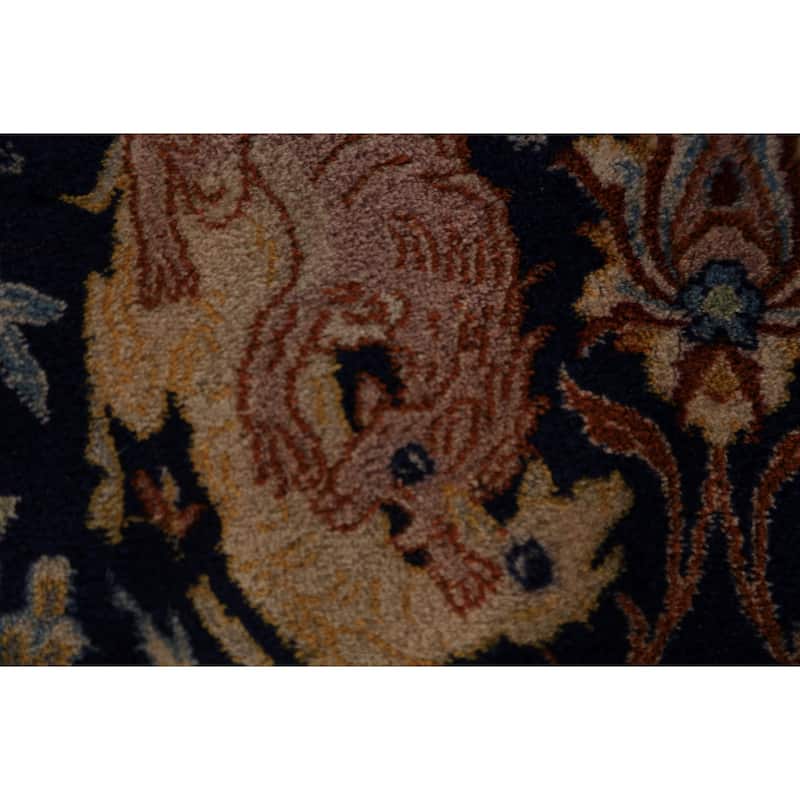 Vegetable Dye Blue Animals Isfahan Persian Vintage Wool Carpet - 3'4" x 5'3"