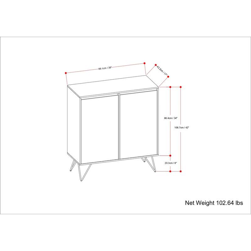WYNDENHALL Moreno SOLID MANGO WOOD & Metal 39 inchWide Modern Medium Storage Cabinet in Natural - 17"d x 39"w x 42"h