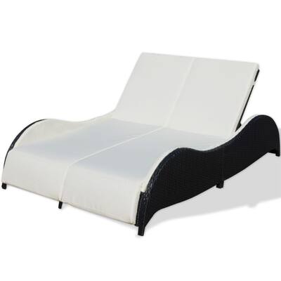 Double Sun Lounger with Cushion Poly Rattan Black