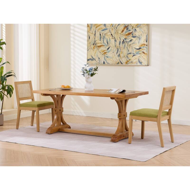 Roomfitters Upholstered Dining Chair Set of 2 with Rattan Back & Wood Legs, Modern Farmhouse Side Chair for Kitchen