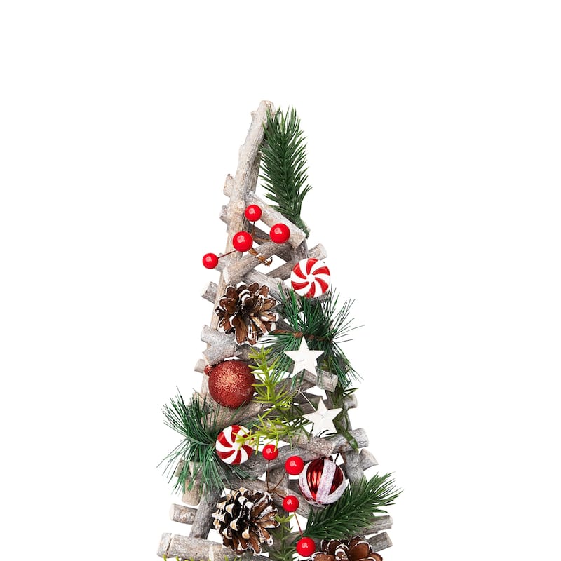 Glittered Peppermint Candy Wooden Tree Artificial Christmas Decoration - 21.5"