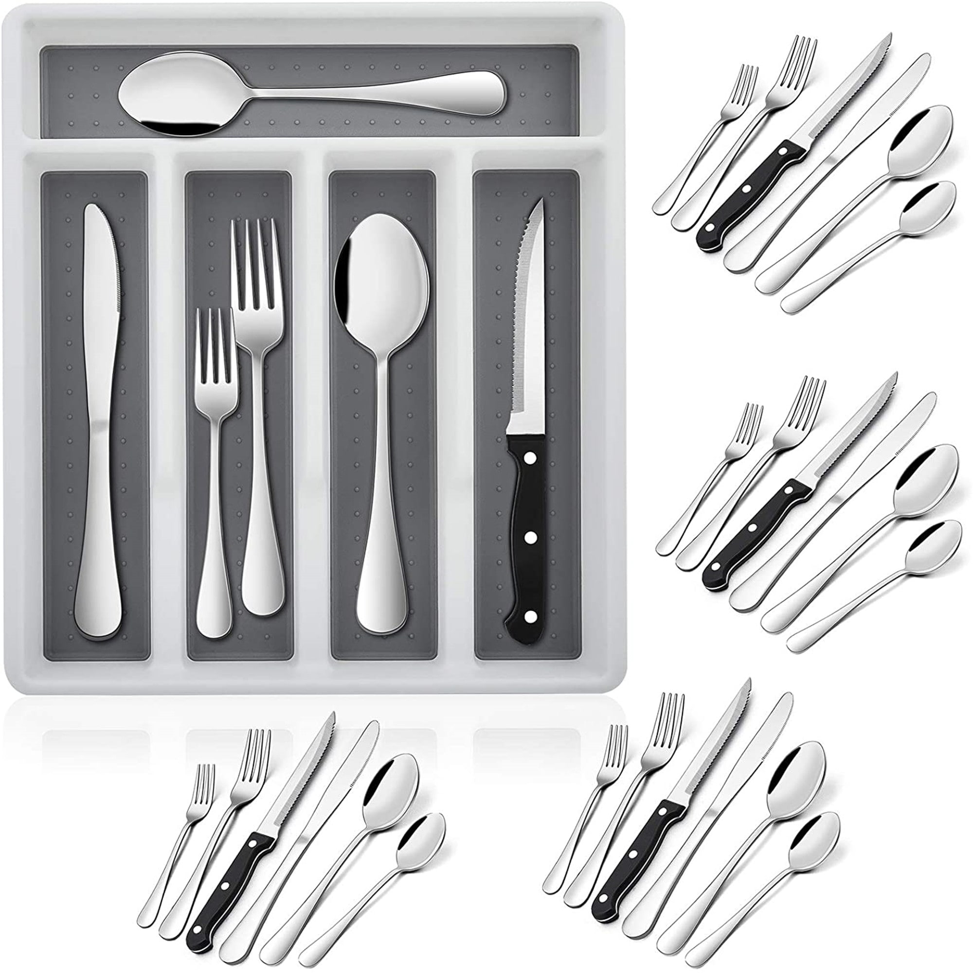 24-Piece Silverware Set with Steak Knives and Organizer Tray, Stainless  Steel Flatware, Mirror Polished, Dishwasher Safe - Bed Bath & Beyond -  33028443