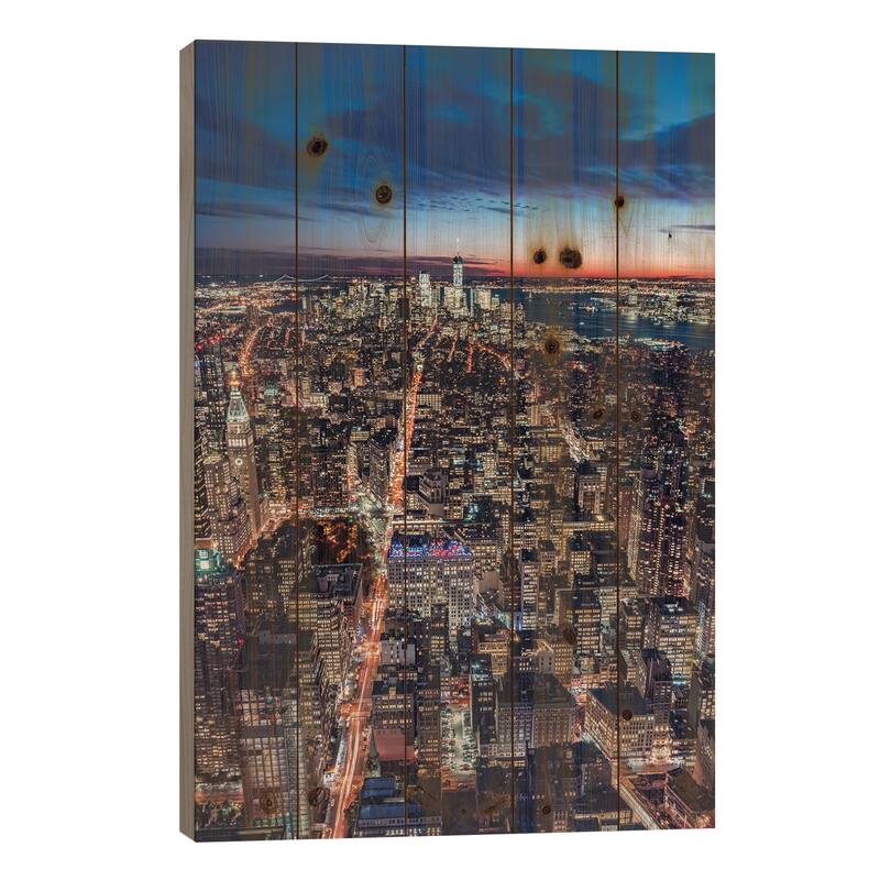 View Of Lower Manhattan At Night, New York City, Usa Print On Wood by Jan Becke - Multi-Color - 40x26x1.5