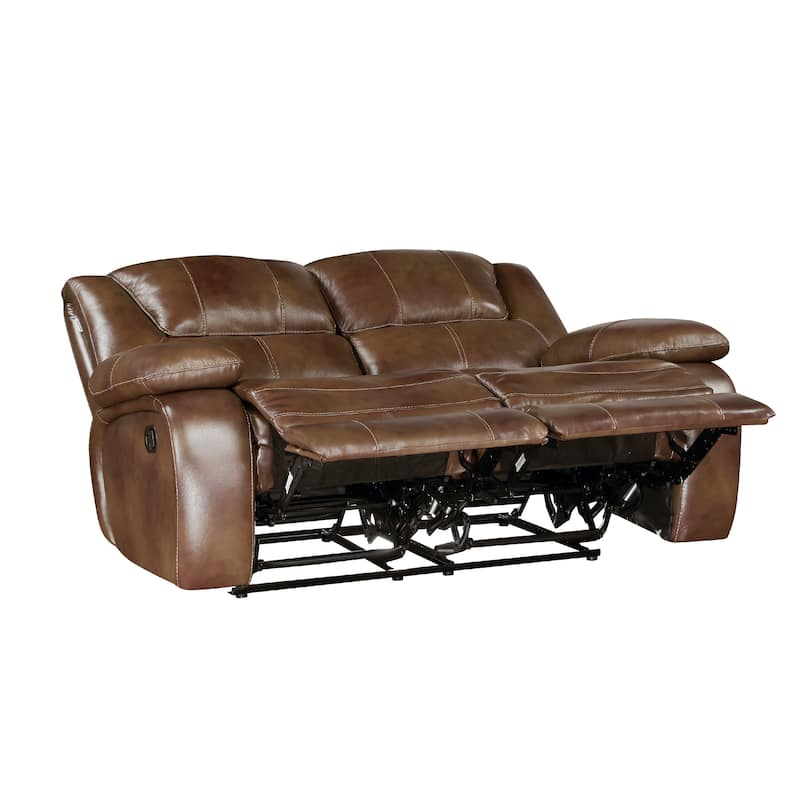 Licot Manual Double Recliner Loveseat, Glossy Brown Leather, 64 Inch