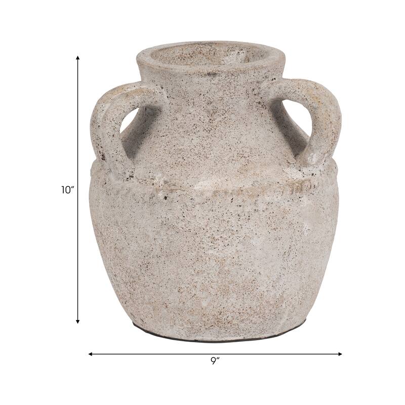 Pottery Terracotta Vase with Rustic Textured and Triple Handles Design
