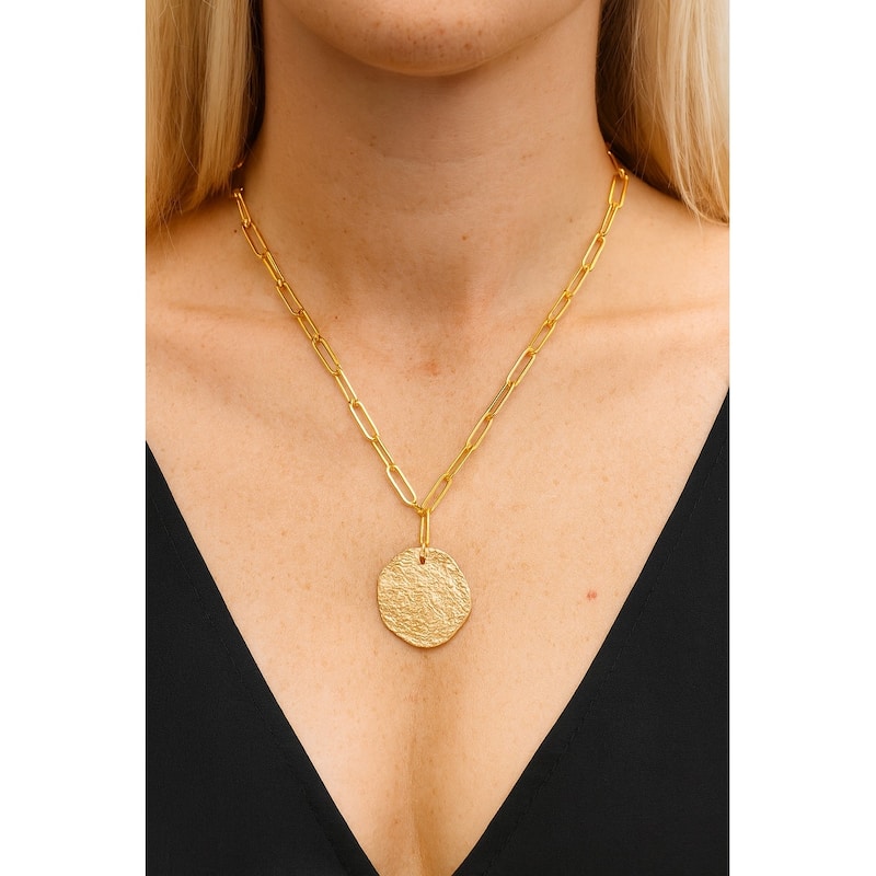 Rivka Friedman 18K Gold Clad Hammered Disc on Paper Clip Chain