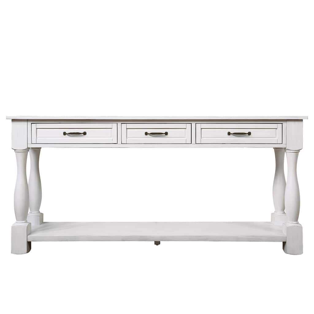 63 Inch Extra Long Console Table with 3 Drawers and Bottom Shelf, Solid Wood Entryway Sofa Table for Hallway, Living Room