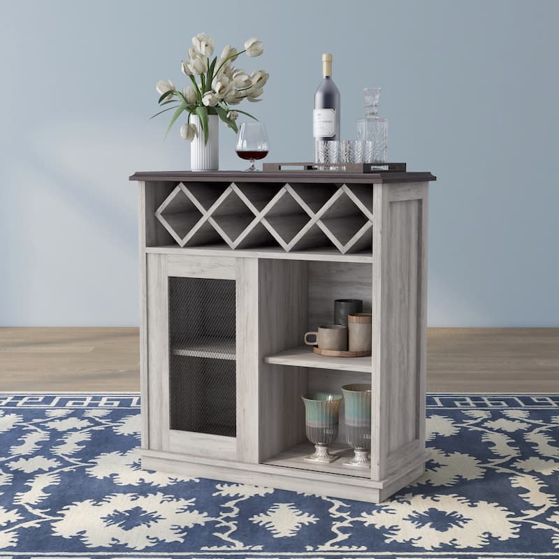 DH BASIC Farmhouse Four Shelf and Four Bottle Lattice-like Wine Buffet by Denhour