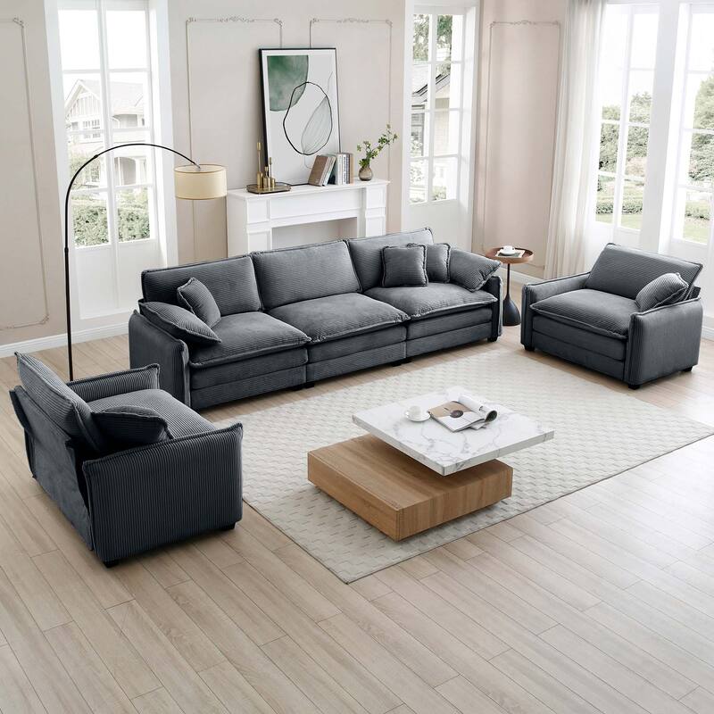 3+1+1 Seater Ergonomic Modular Sectional Sofa Set with Pillows