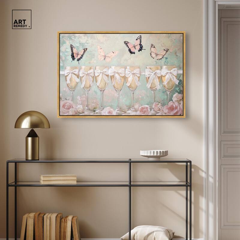 Champagne Mint and Pink Glass Canvas by Art Remedy