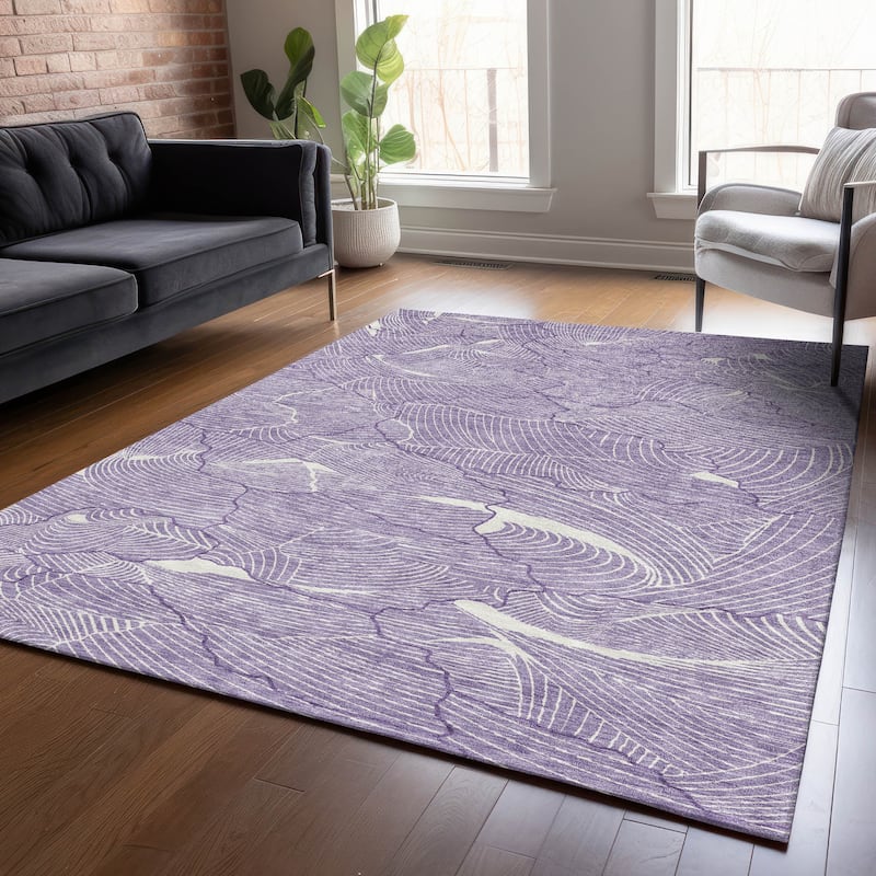 Machine Washable Indoor/ Outdoor Abstract Crackle Chantille Rug - Purple - 3' x 5'