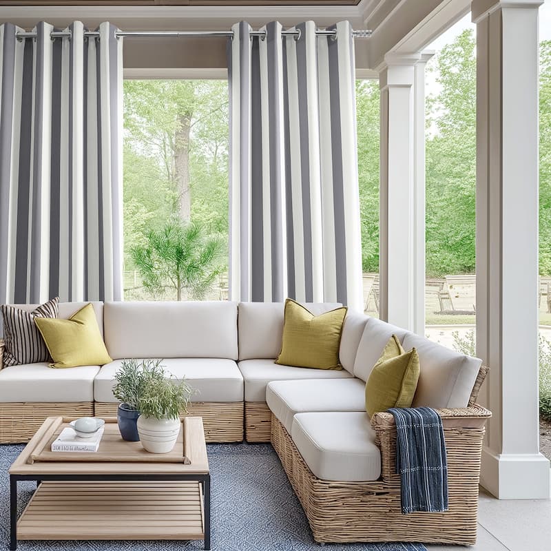 Exclusive Fabrics Villanova Striped Grommet Waterproof Light Filtering Outdoor and Indoor Curtains (1 Panel)