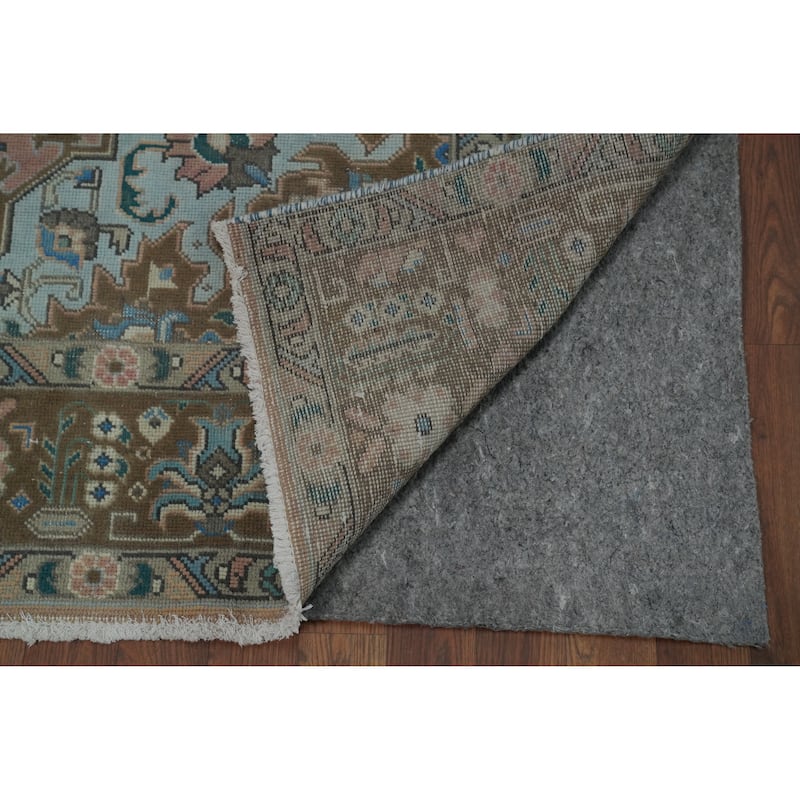 Pink Geometric Tabriz Persian Vintage Rug Handmade Wool Carpet - 6'6" x 9'8"