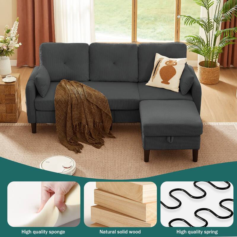 77.17" Corduroy 3 Pieces Living Room Sets with Sofa, Ottoman and Loveseat