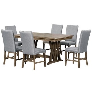 Retro Solid Wood 6-Piece Dining Table Set with Extendable Leaf - Bed Bath & Beyond - 38281663