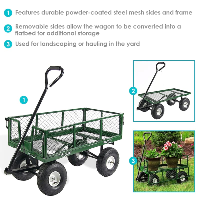 Steel Garden Cart Tools Cart with Removable Sides, 550 lb Capacity - 34" W x 18" D x 22" H