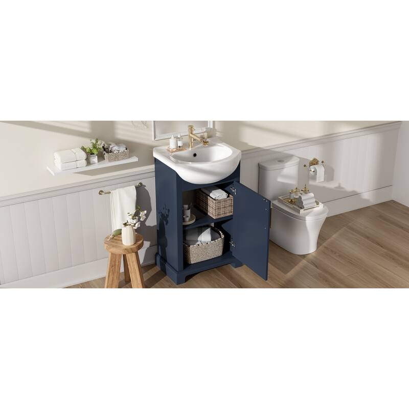 Roomfitters 20" Bathroom Vanity with Bulged Ceramic Basin, Freestanding French Style Storage Cabinet & Soft Close Door