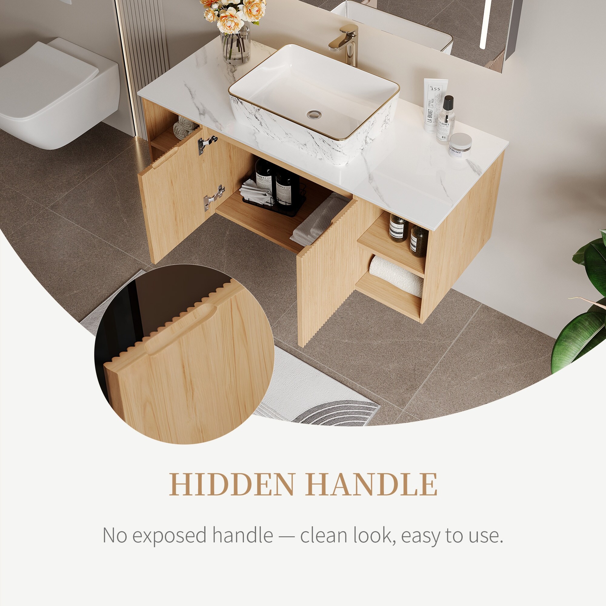 36'' Single Bathroom Vanity with Glossy Sintered Stone Top, Light