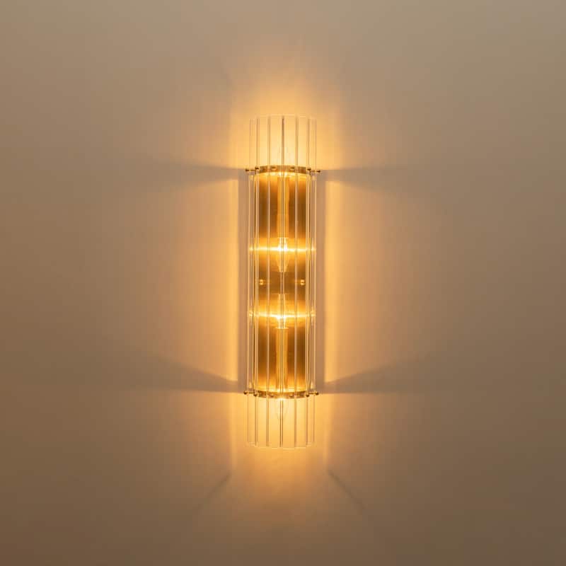 Rennnsan 4-Light Modern Wall Sconce Gold Linear Clear Glass Bathroom Vanity Light - 5.6 in. L x 3.5 in. D x 27.0 in. H