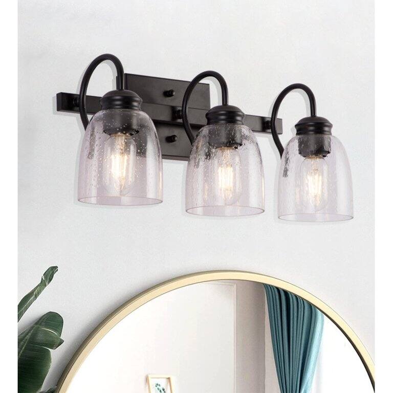 3-Light Black Bathroom Vanity Lights Wall Light with Glass Shade - 3 light - white lampshade