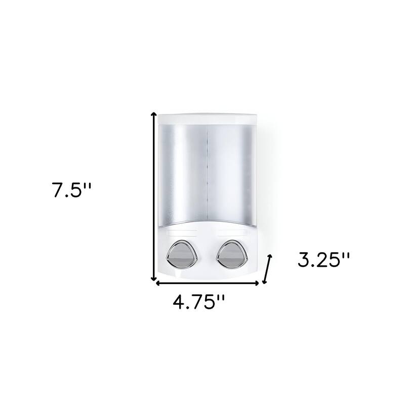 HomeRoots White Heavy Duty Plastic Two Chamber Wall Mount Soap Dispenser - 4.75' X '7.5' X '3.25