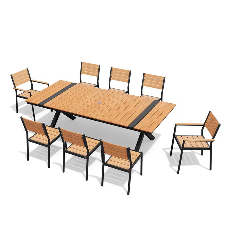 Patio Dining Furniture Set with Stackable Chairs and Dining Rectangle Table
