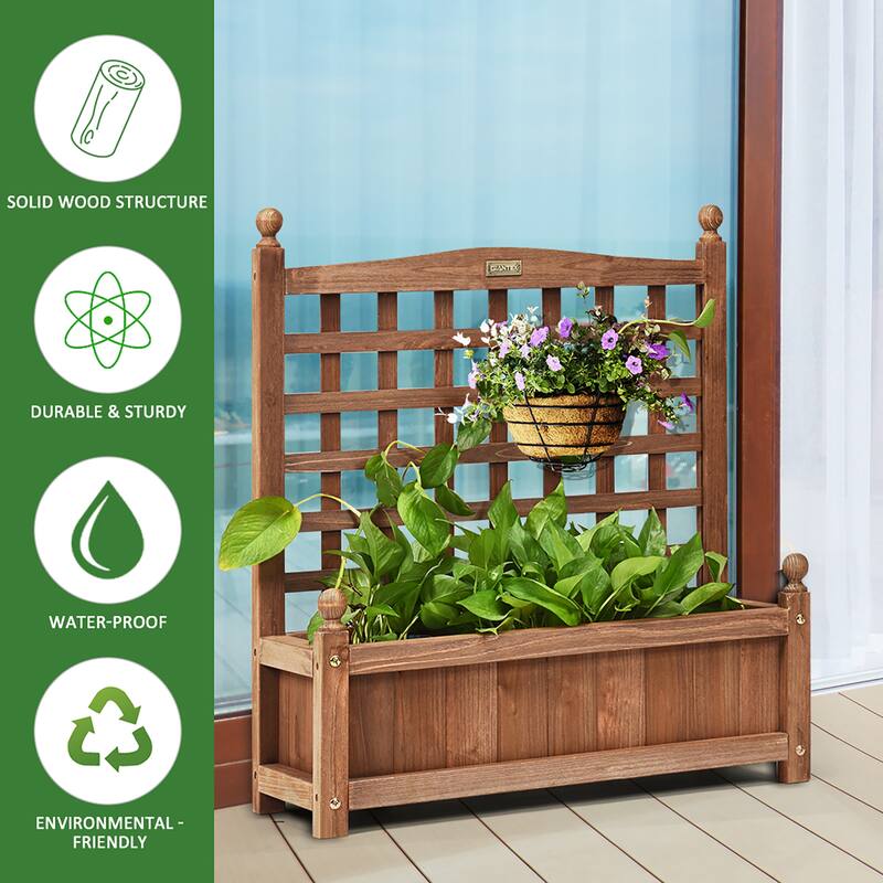 Costway 2 PCS Solid Wood Planter Box with Trellis Weather-Resistant - 25'' (L) x 11'' (W) x 30'' (H)