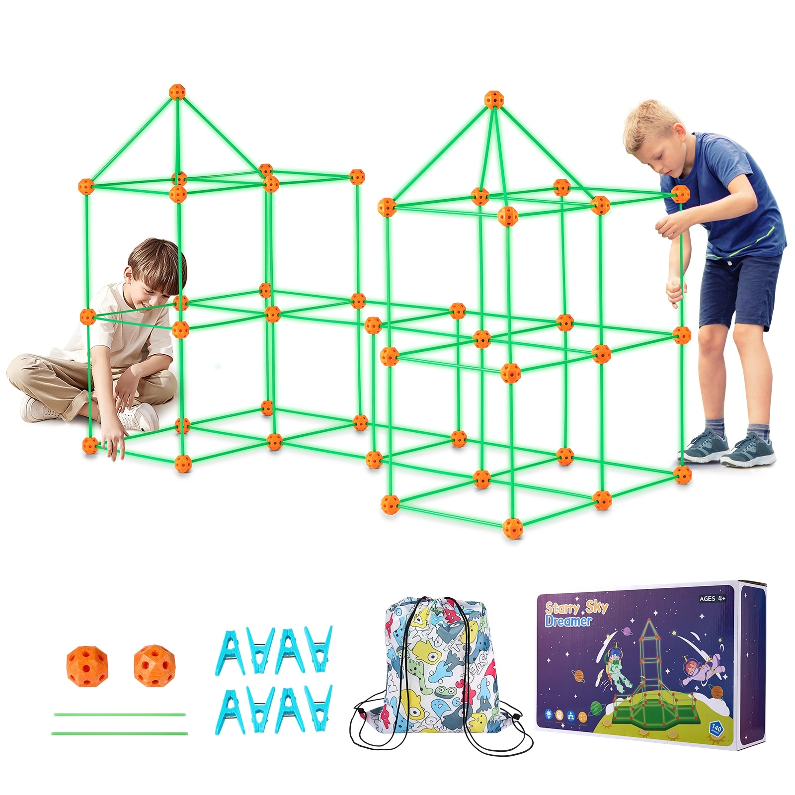 VEVOR Fort Building Kit for Kids 140PCS Glow in The Dark STEM Building Toys with 96 Rods and 44 Balls On Sale Bed Bath Beyond 41168592