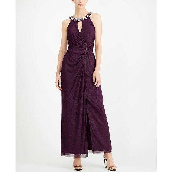 Jessica Howard Women's Burgundy Slitted Sequined Sleeveless Halter  Full-Length Fit + Flare Formal Dress Red Size 10 - Bed Bath & Beyond -  40574737