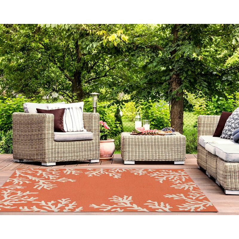 Liora Manne Capri Coral Border Indoor/Outdoor Rug - 8'3" x 11'6" - Coral