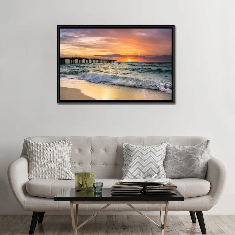iCanvas "Summer Sunrise at the Beach with Fishing Pier, Miami Florida" by Susanne Kremer Framed Canvas Print