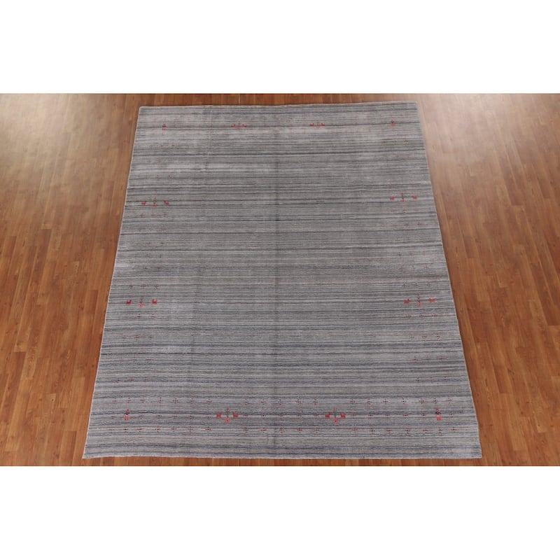Striped Gabbeh Oriental Area Rug Hand-Knotted Tribal Wool Carpet - 7'10"x 9'9"