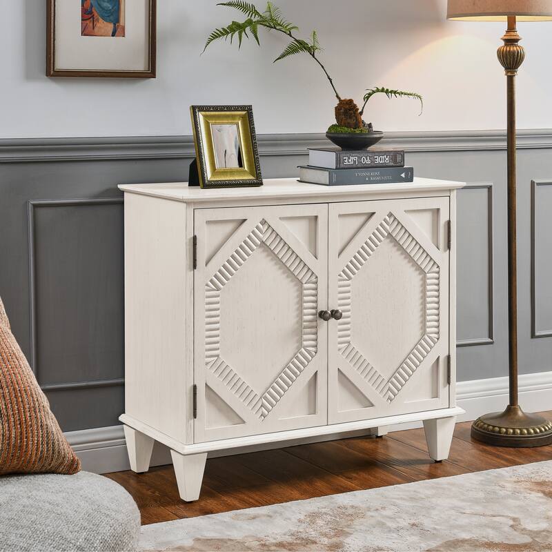 33.6" Retro Wooden Sideboard Buffet Cabinet with Storage, Symmetrical Geometric Accent Display Cabinets, Media Console Credenza