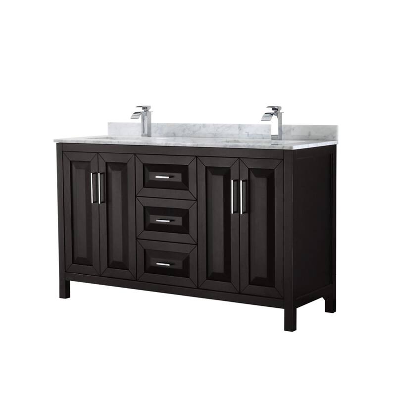 Wyndham Collection Daria 60" Free Standing Double Vanity Set with MDF - Dark Espresso / White Carrara Marble Top / - Espresso Finish