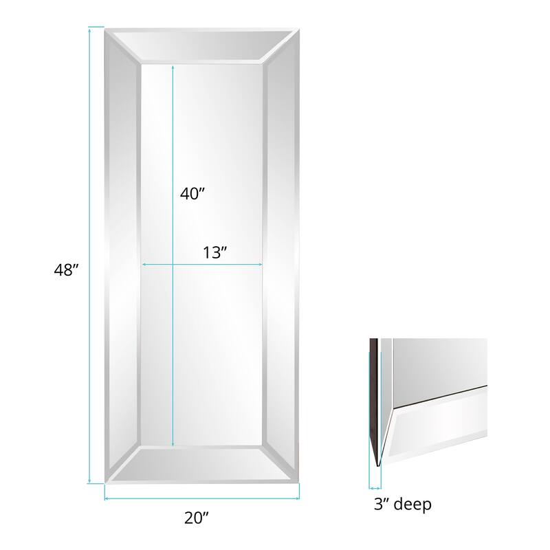 Allan Andrews Wood Framed Rectangular Pitched & Flared Dressing Mirror - Mirrored - 48"H x 20"W