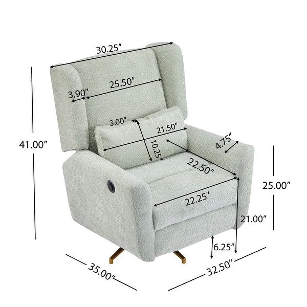 dimension image slide 0 of 3, Boucle Metal Base Power Recliner Chair with 360° Swivel, 90°-165° Adjustable Backrest, Extended Footrest