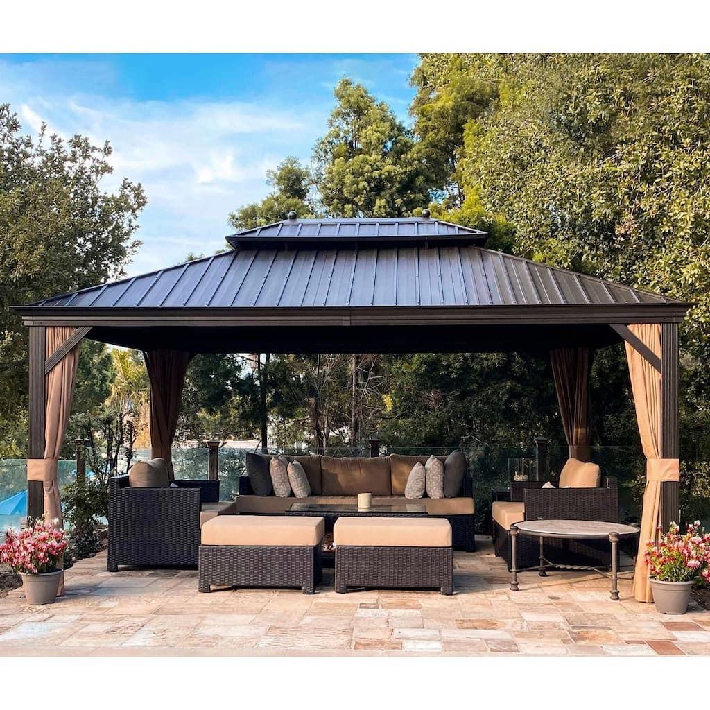 PURPLE LEAF Outdoor Gazebo Aluminum Frame Galvanized Steel Hardtop Gazebo