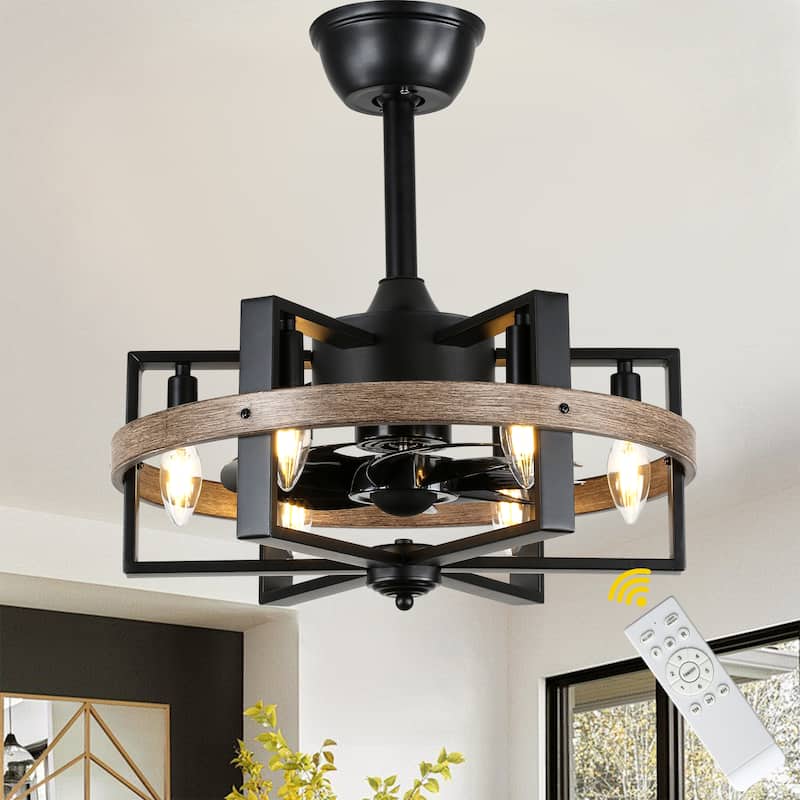 Bella Depot 18" Industrial Ceiling Fan with Light kit and Remote Control, 6-Speed Reversible with Matte Black Metal Caged