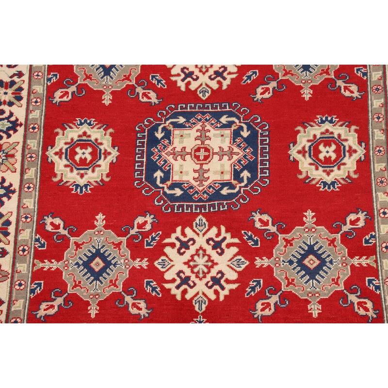 Traditional Red Kazak Area Rug Hand-Knotted Oriental Wool Carpet - 4'11" x 6'4"
